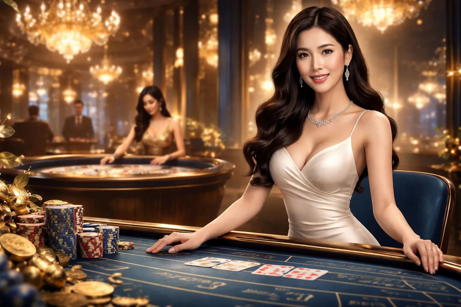 Đại cảnh một sòng bạc trực tuyến hiện đại với người chơi đang tương tác trên các thiết bị di động, thể hiện sự an toàn và tiện lợi của 123b app